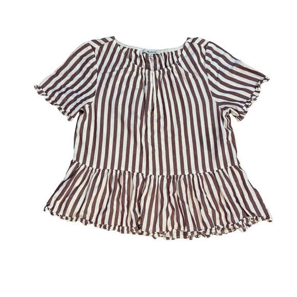 Madewell Pink and White Striped Peplum Blouse - Picture 3 of 15